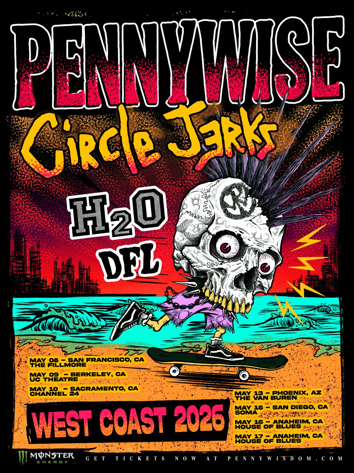 Pennywise anuncia gira por la Costa Oeste con invitados de peso