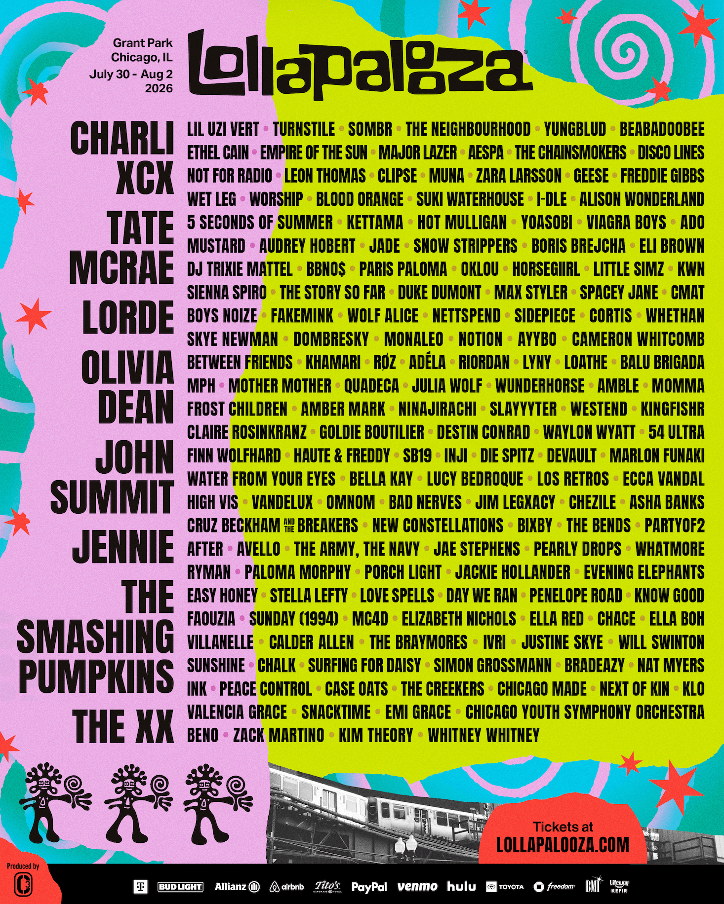Lollapalooza 2026 revela su cartel con figuras globales y más de 100 artistas en Chicago